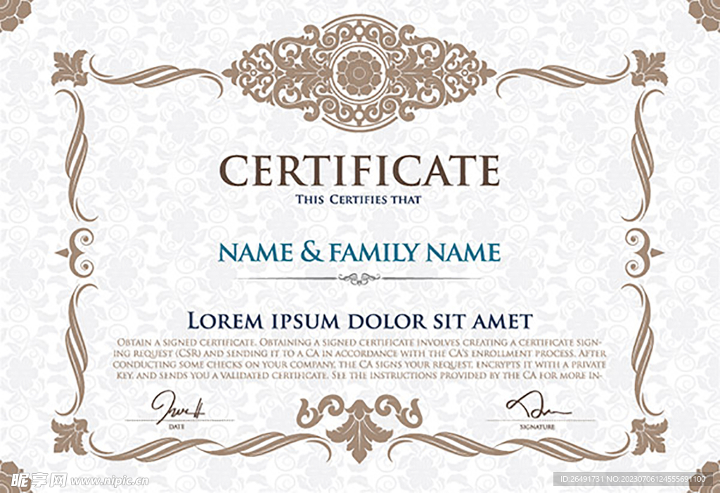 棕色欧式复古证书边框底纹模