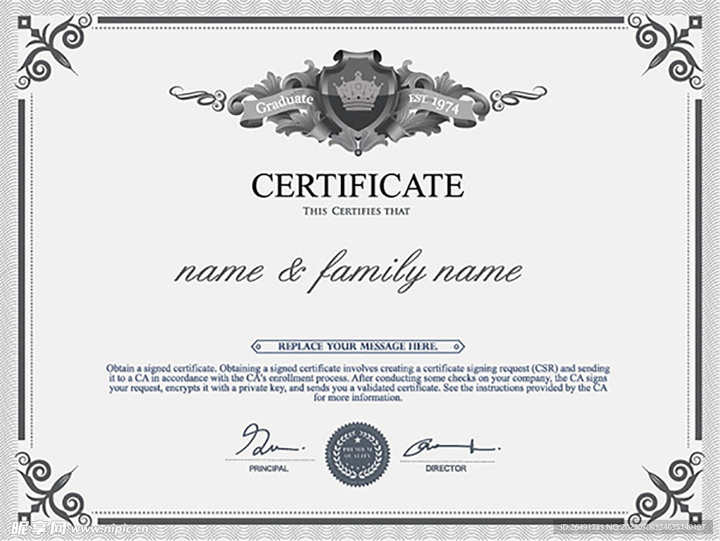 灰色欧式复古证书边框底纹模板