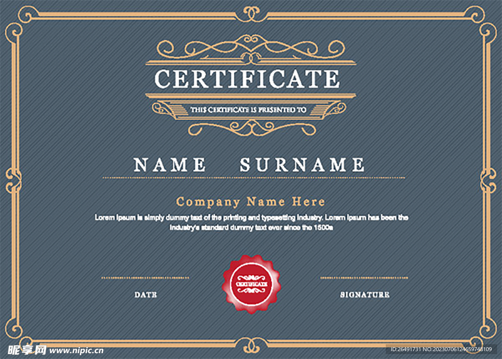 欧式复古证书边框黑色底纹模板