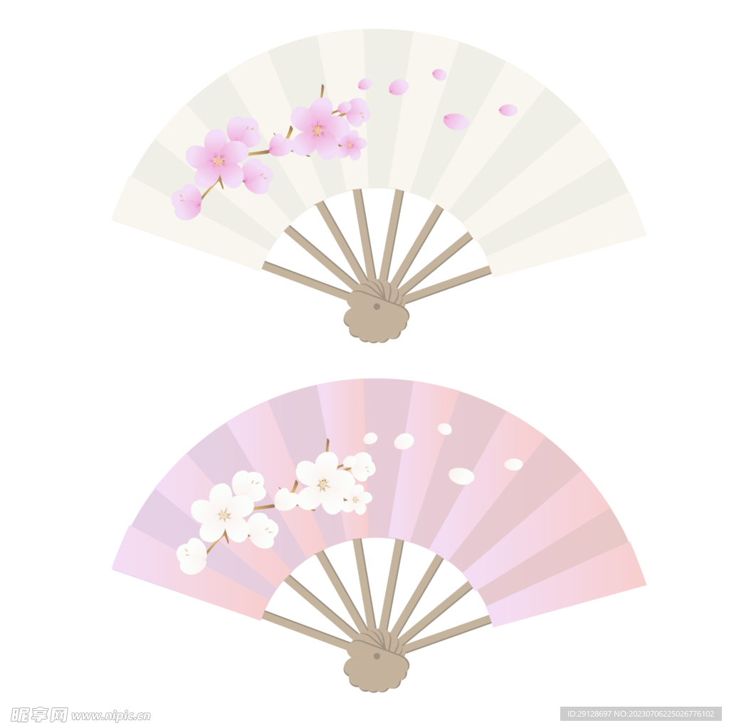 桃花折扇手绘矢量图
