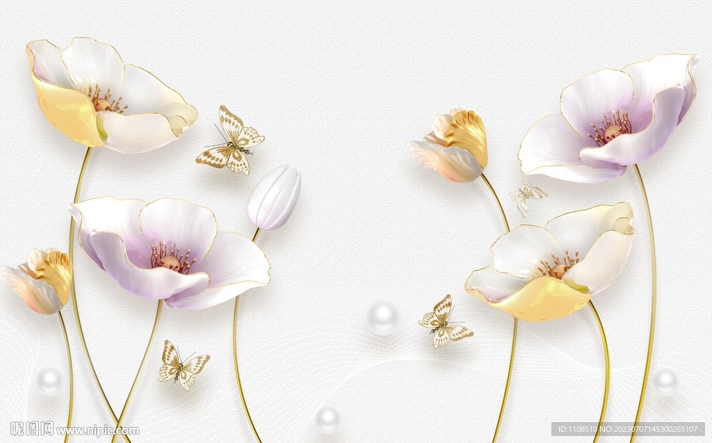 3D郁金香珠宝背景墙装饰画图片