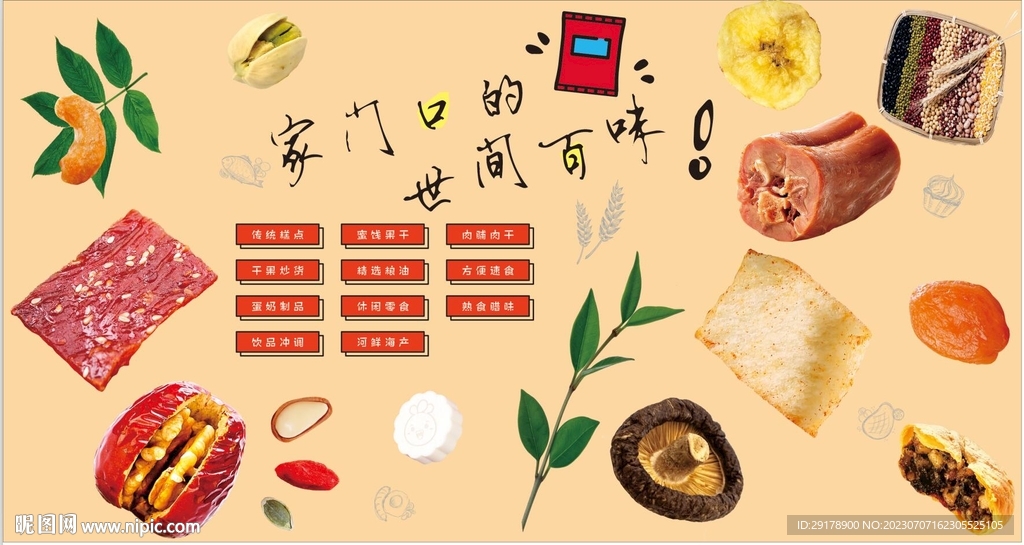 家门口的美食背景墙CDR模板