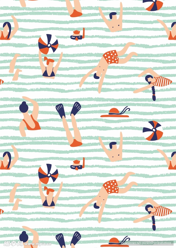 游泳卡通矢量图插画