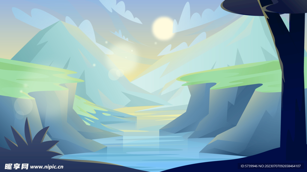 峡谷自然景观插画图片