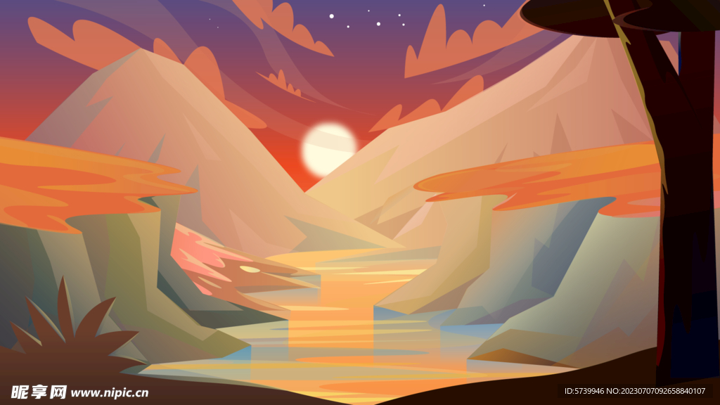 峡谷自然景观插画图片