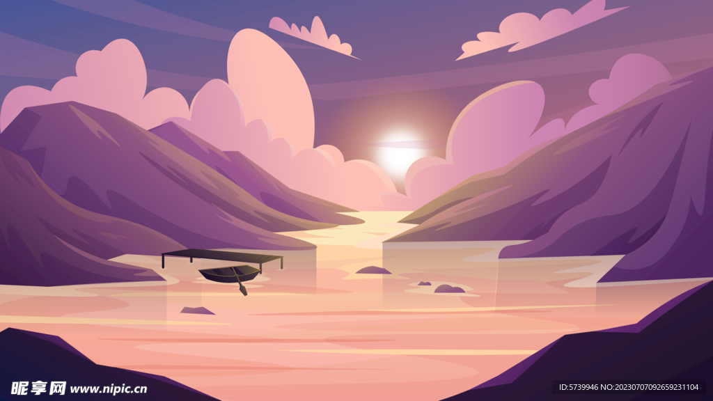 大山大河峡谷插画图片