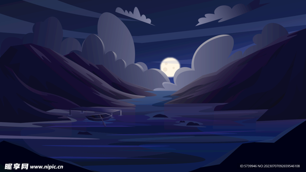 大山大河峡谷插画图片