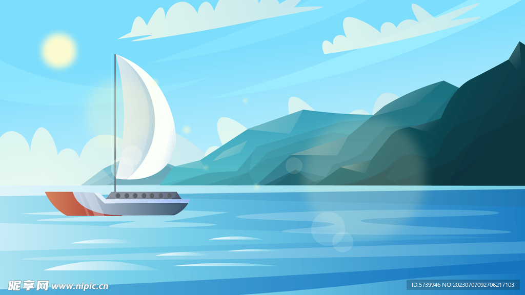 海上船只插画图片
