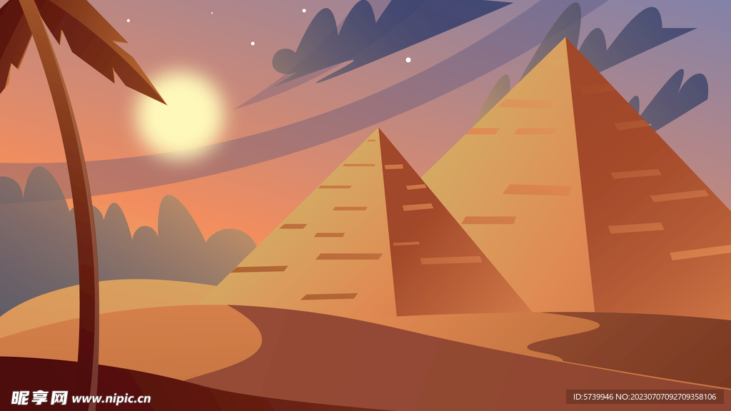 沙漠金字塔插画图片
