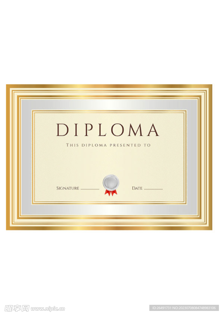 欧式复古证书金色边框底纹模板