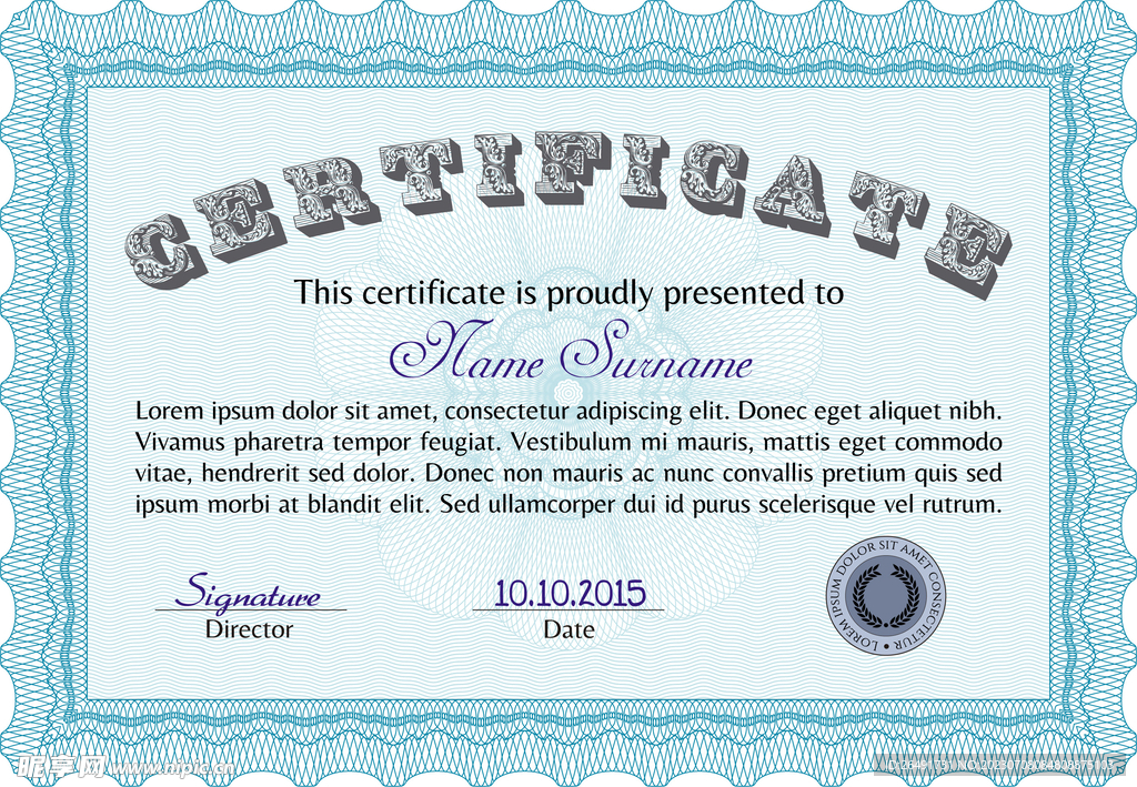 浅蓝色欧式复古证书边框底纹模板