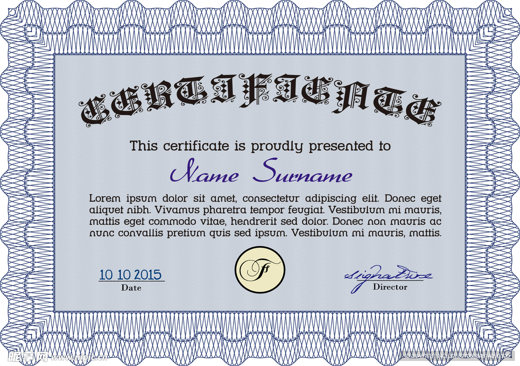 淡紫色欧式复古证书边框底纹模板