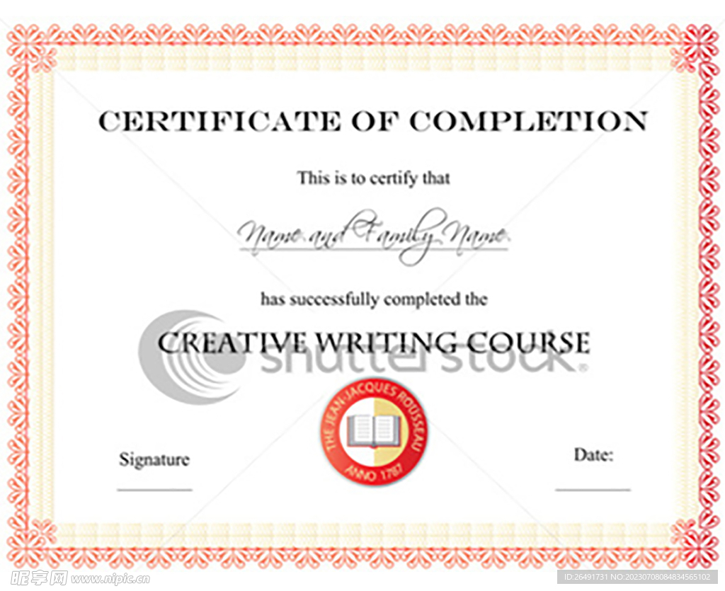 欧式复古淡红色证书边框底纹模板