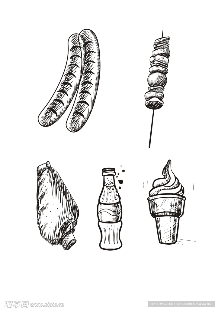 烧烤小吃素材矢量图