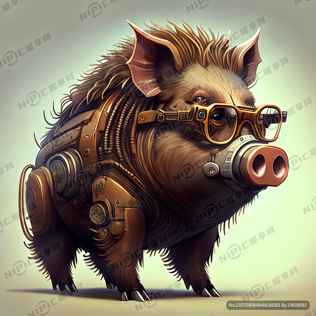 野猪 鬃毛 褐色 机械 眼镜