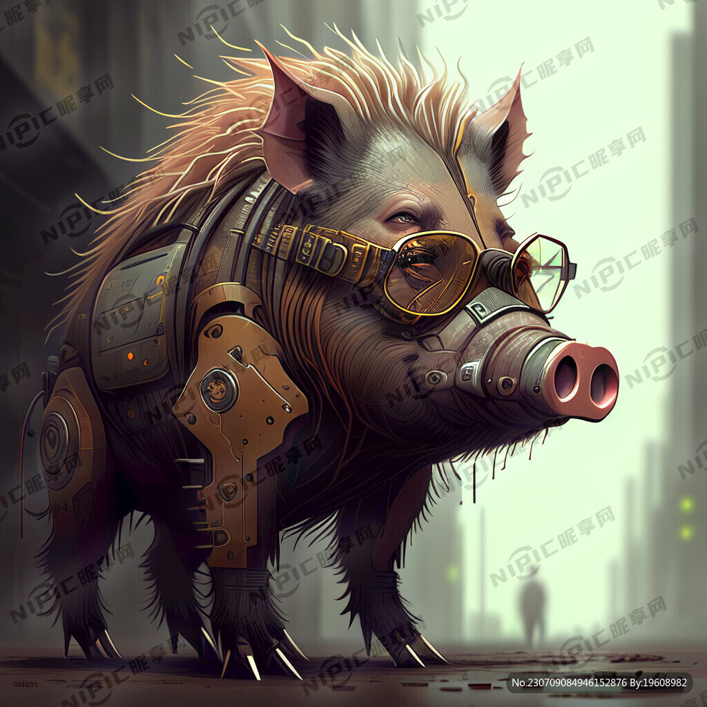 野猪 鬃毛 褐色 机械 眼镜