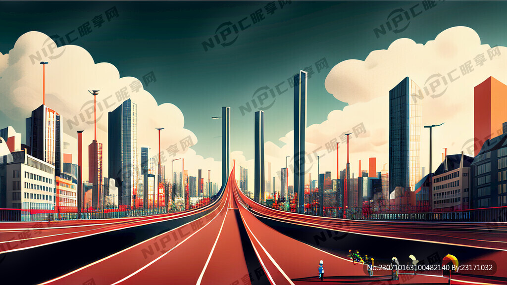 马拉松海报 跑道 城市 透视