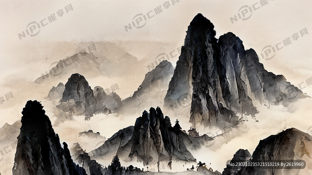 山谷 中国风 中国画 山水