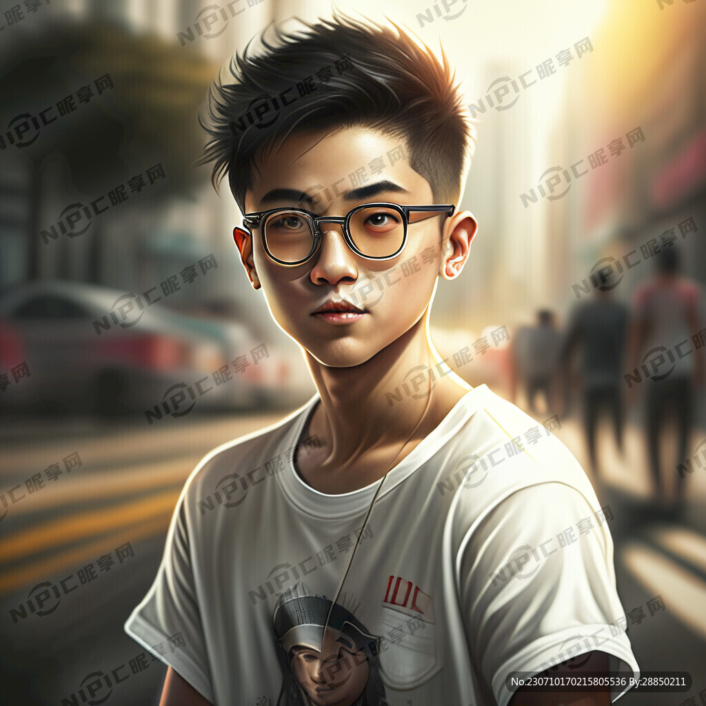 一个阳光帅气的男孩 滑着滑板