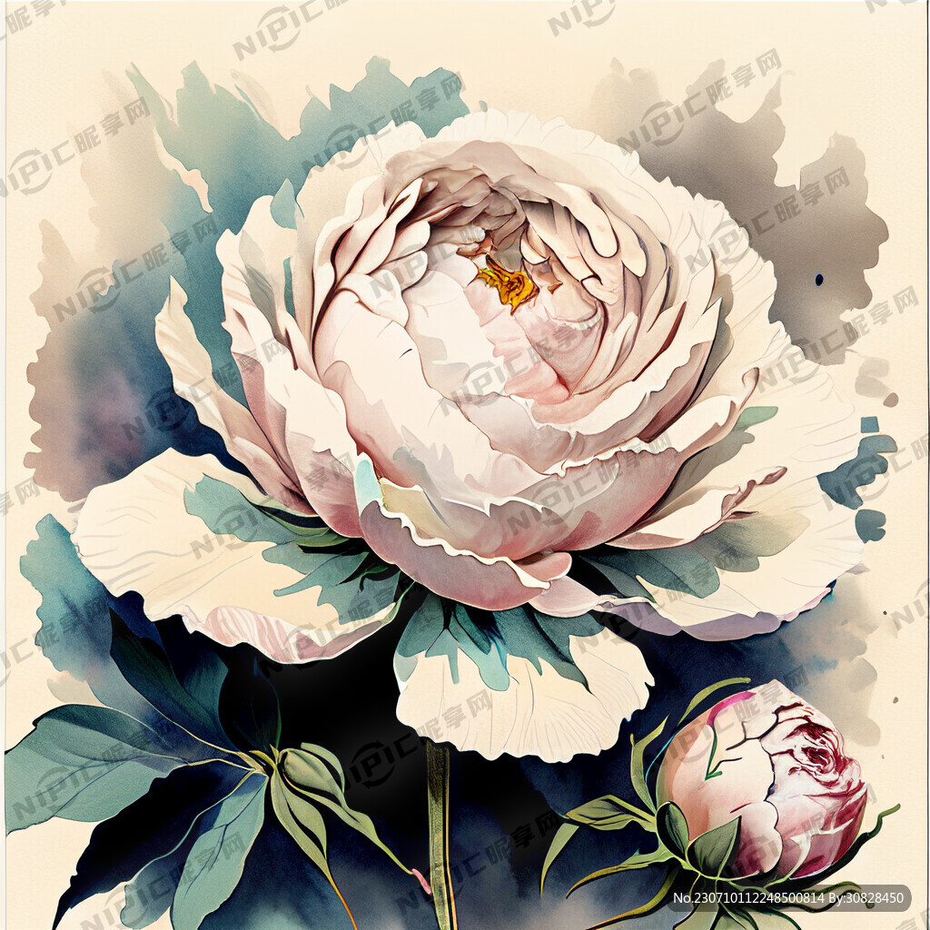 复古手绘花图案牡丹玫瑰扎染