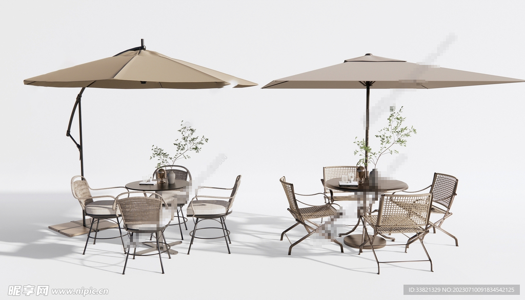 现代户外桌椅模型