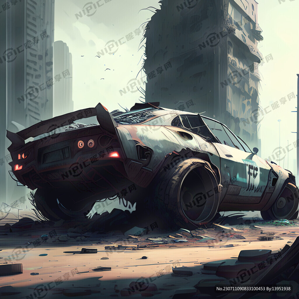 城市废墟 破旧汽车 赛博朋克