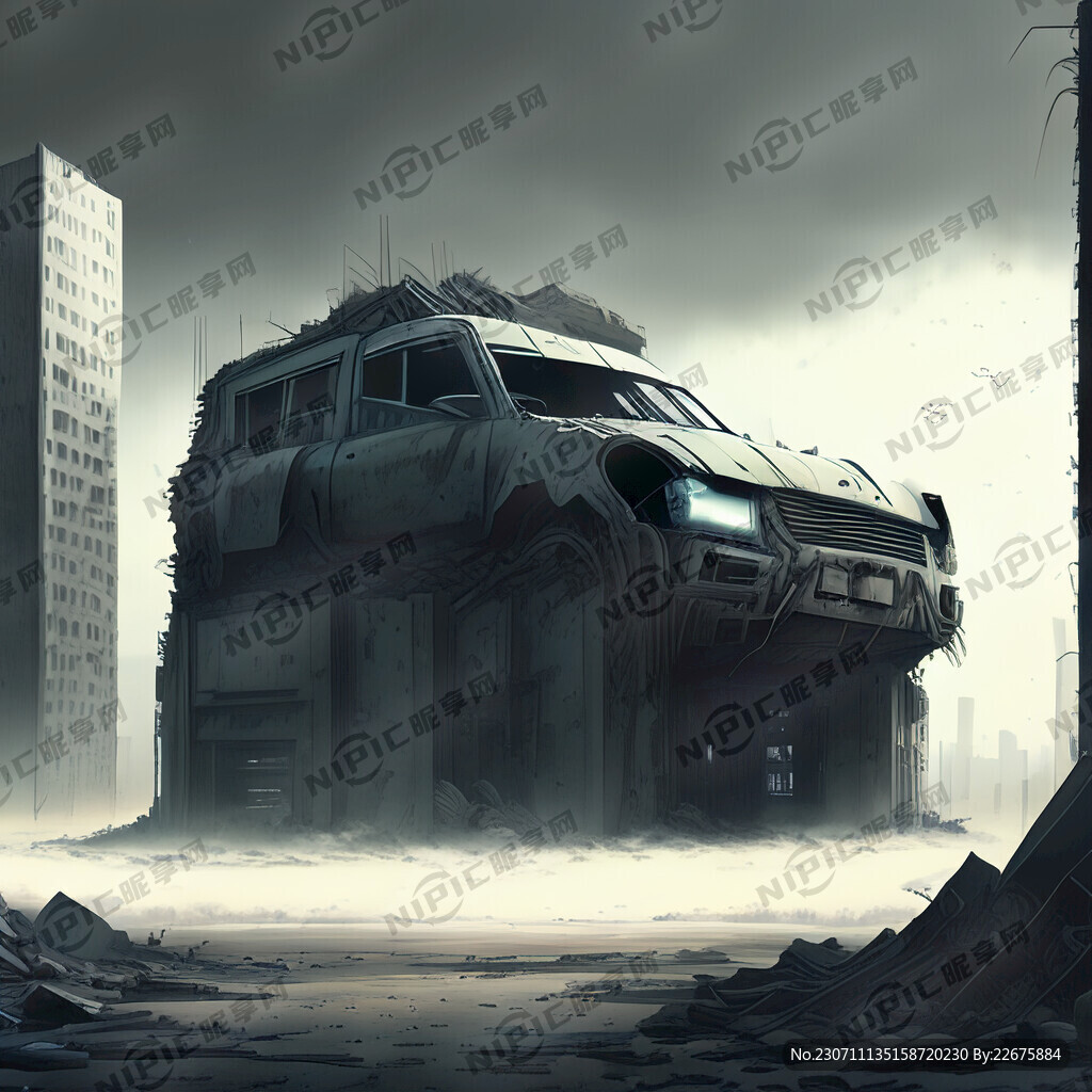 城市废墟 破旧汽车 赛博朋克