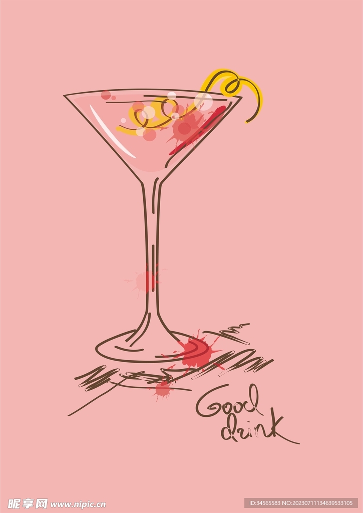 清凉夏日鸡尾酒插画