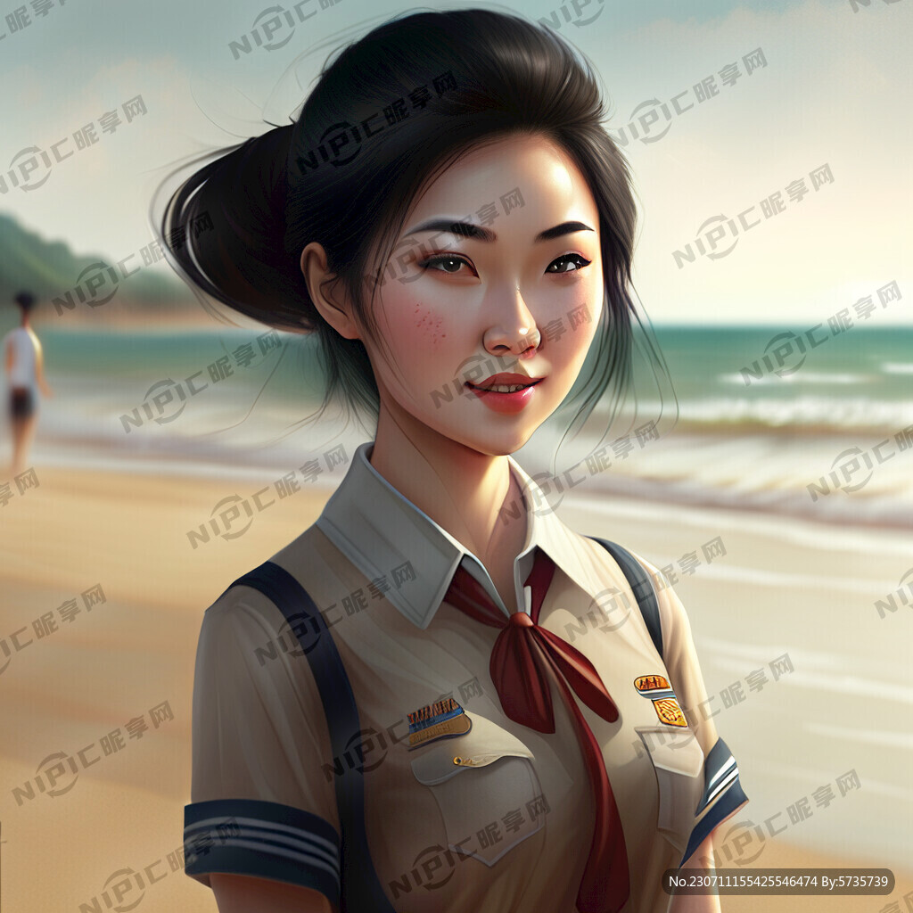 快乐 美女 制服 玩耍 沙滩。