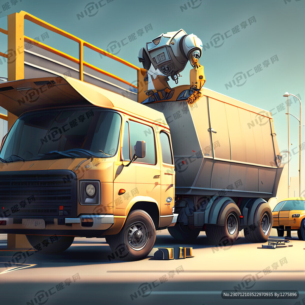 停车场 很多汽车 机器人搬运工