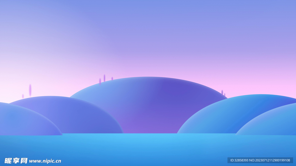 蓝紫渐变天空山峦插画风格