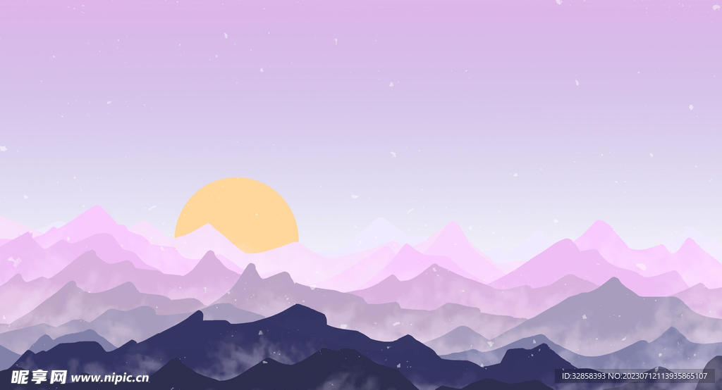 粉色高山插画风格背景