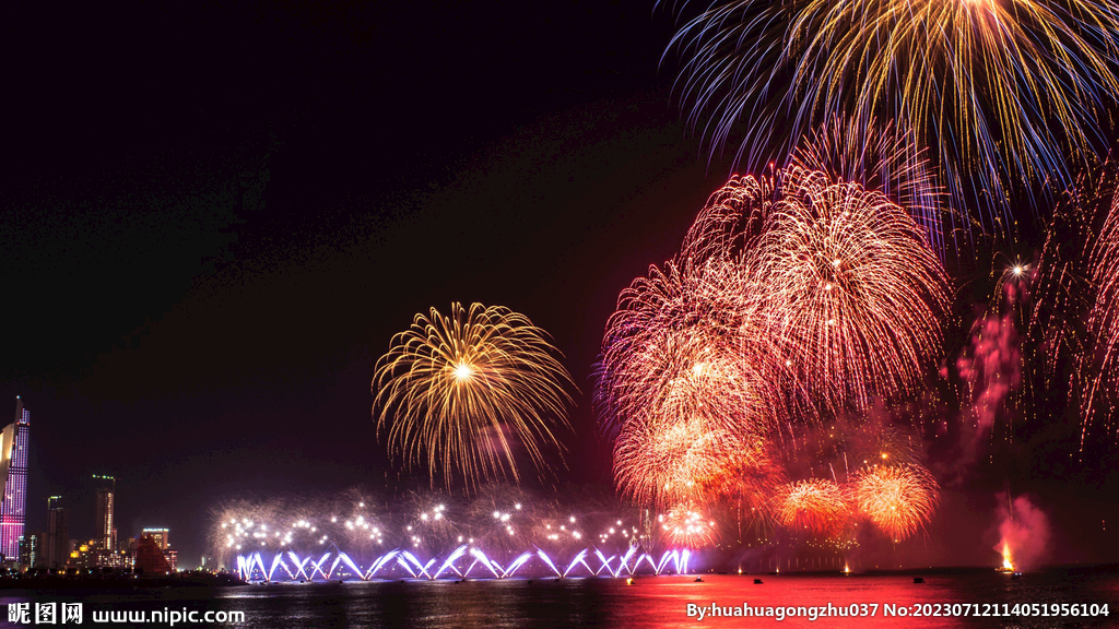 夜晚城市烟花背景