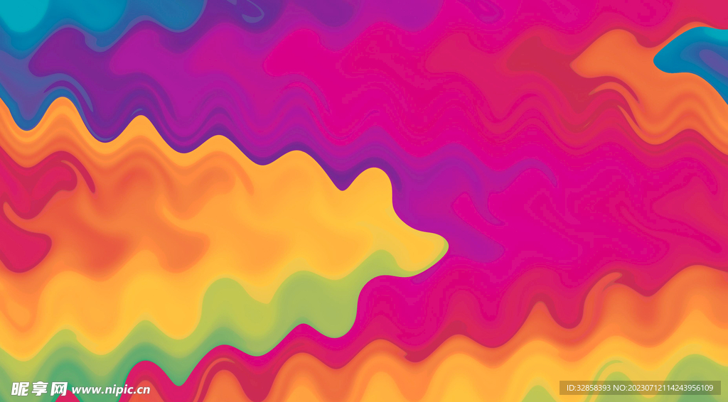 彩色渐变抽象拉丝流体波浪线条