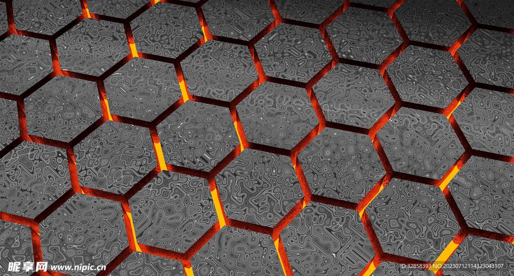 金色3d规则六边形平铺科技纹理