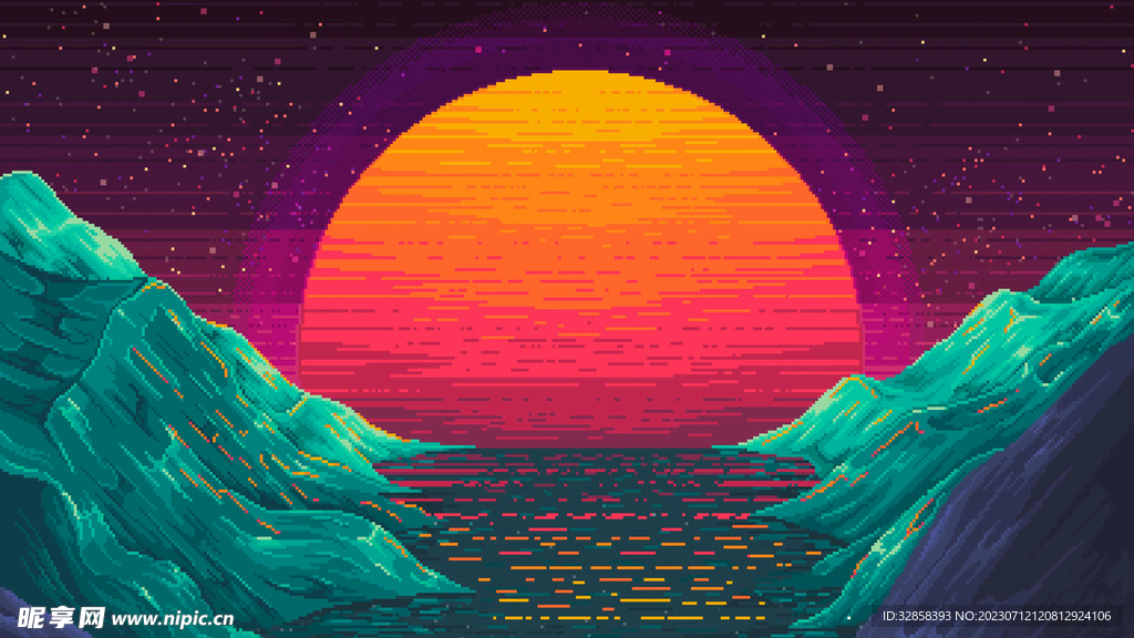 绿色光线高山插画风格背景