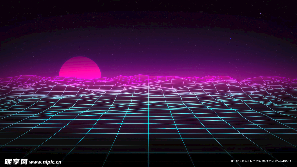 玫红光线高山插画风格背景