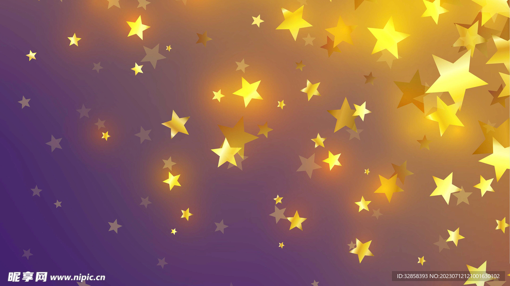 黄色发光星星雪花渐变背景