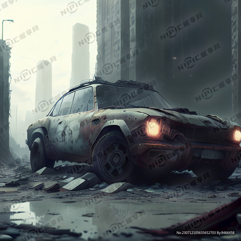 城市废墟 破旧汽车 赛博朋克