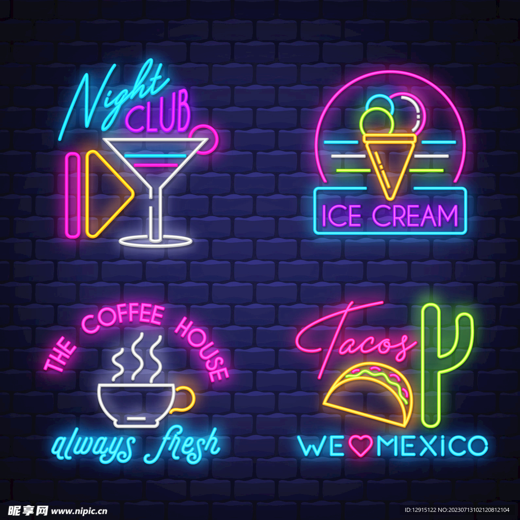 酒吧酷炫霓虹灯发光板装饰元素