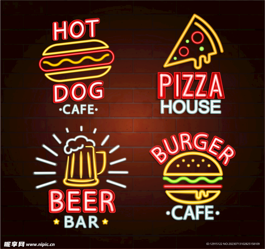 快餐酷炫霓虹灯发光室内装饰元素