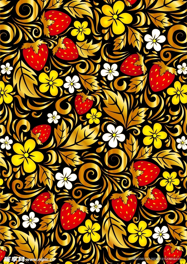黄金树叶金灿灿草莓高清矢量