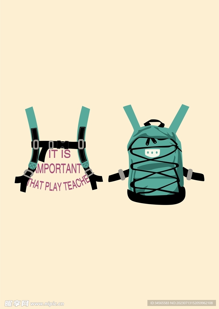 绿色双肩包小背包书包卡通画