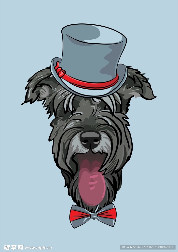 绅士小狗卡通矢量插画