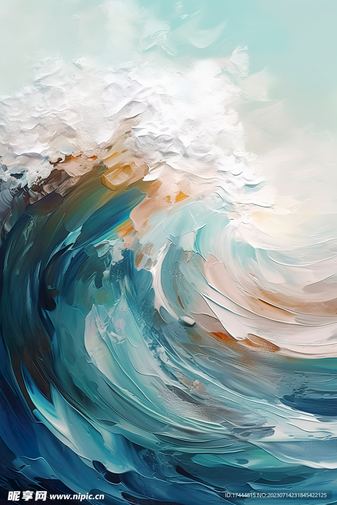 抽象海浪玄关油画合层