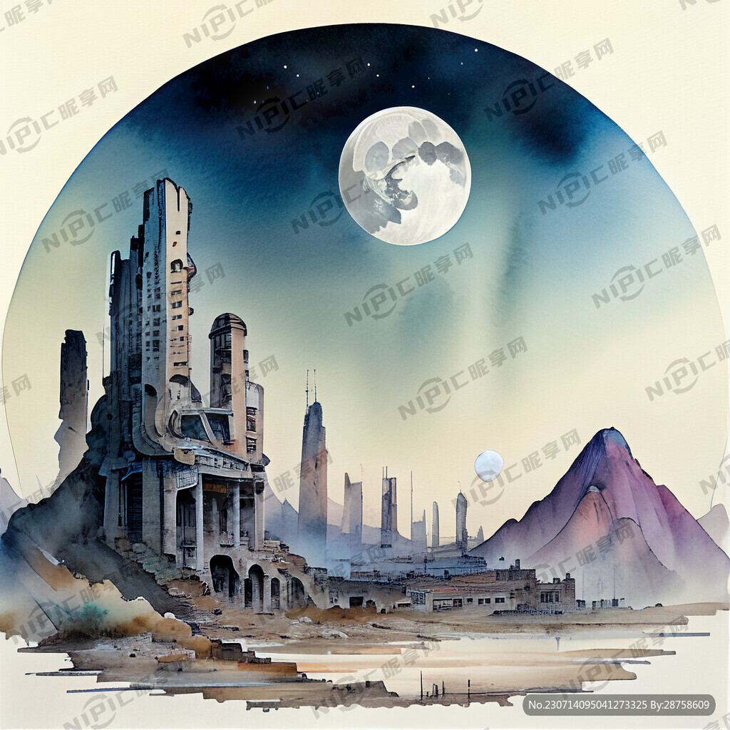 山水机器人外太空城市废墟月球