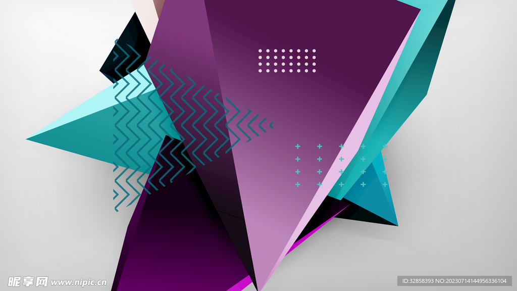 紫色绿色渐变3d几何抽象背景