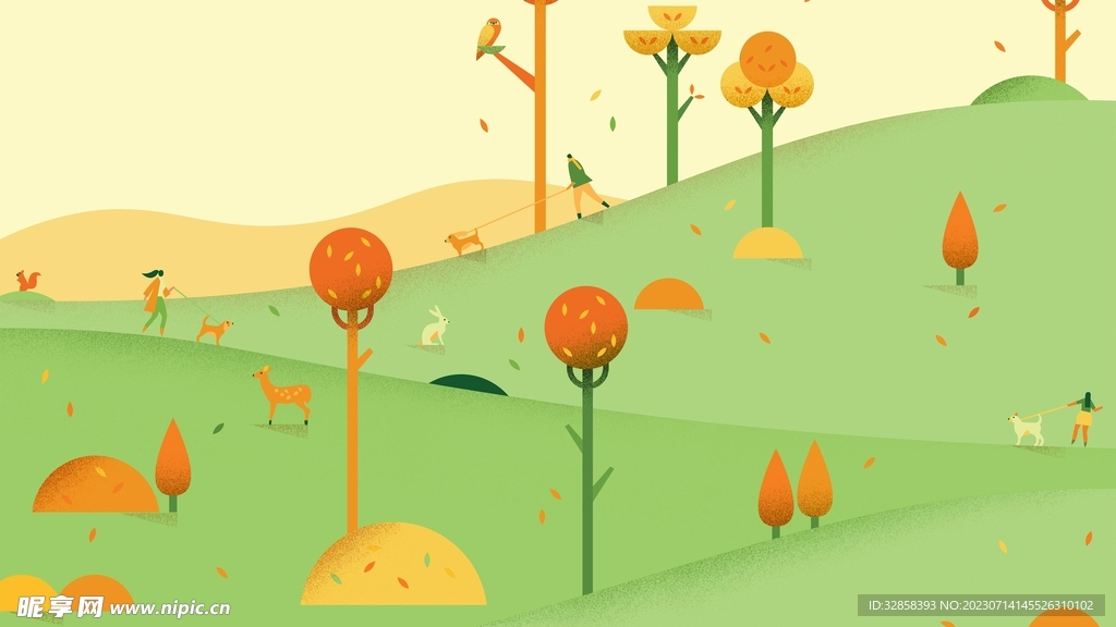 绿色草地树插画背景