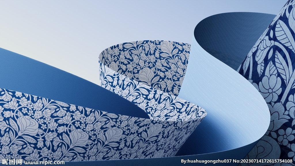 青花抽象拉丝3D立体流体渐变