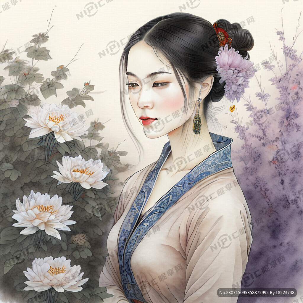 花丛中一个美女